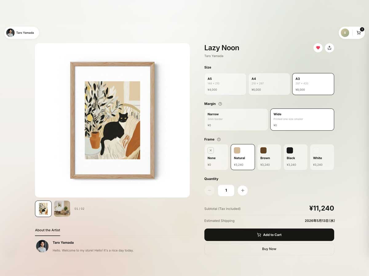 Sell framed pieces
with zero stock